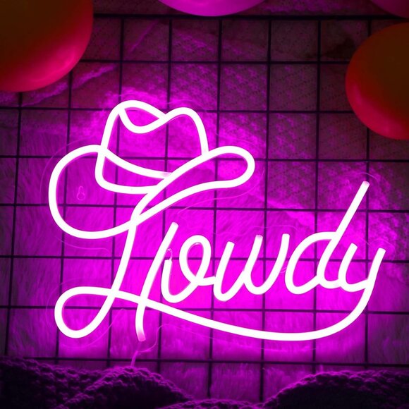 HOWDY COWBOY HAT NEON LED SIGN - Picture 1 of 6